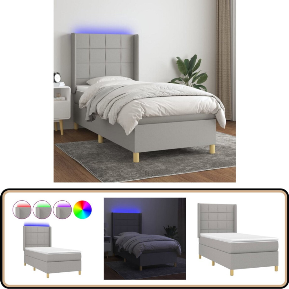 vidaXL Boxspring - Lichtgrijs - Inclusief LED & Matras Boxspring - Bed - Slaapcomfort - Led Verlichting - Adjustable Headboard vidaXL Boxspring - Lichtgrijs - Inclusief LED & Matras Boxspring - Bed - Slaapcomfort - Led Verlichting - Adjustable Headboard afbeelding 1