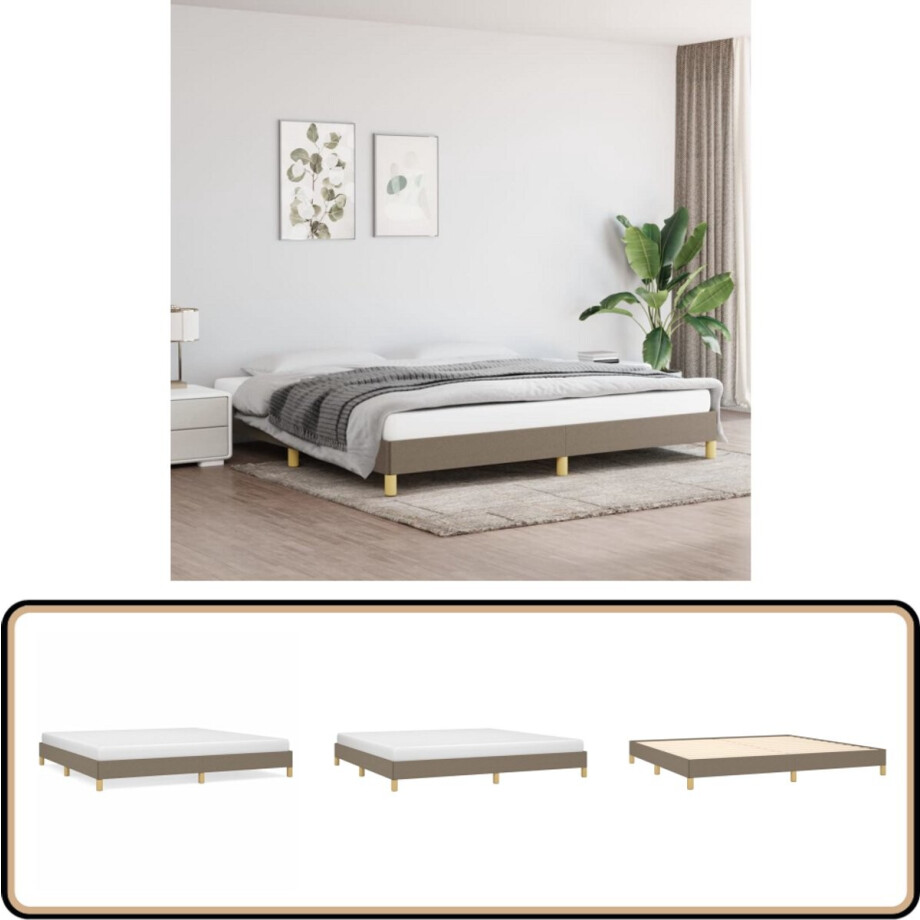 vidaXL Bedframe - Stof - Taupe - 200x200 cm Bed Frame - Tweepersoons Bed - Bedstof - Taupecouleur - Houten Bedframe afbeelding 1