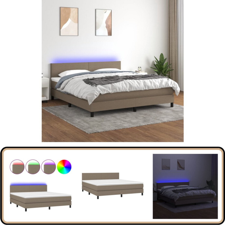 vidaXL Boxspring met matras en LED - Taupe 180x200 cm Boxspring Bed - Led Bed - Taupe Bed - Boxspring Frame - Slaapcomfort afbeelding 1