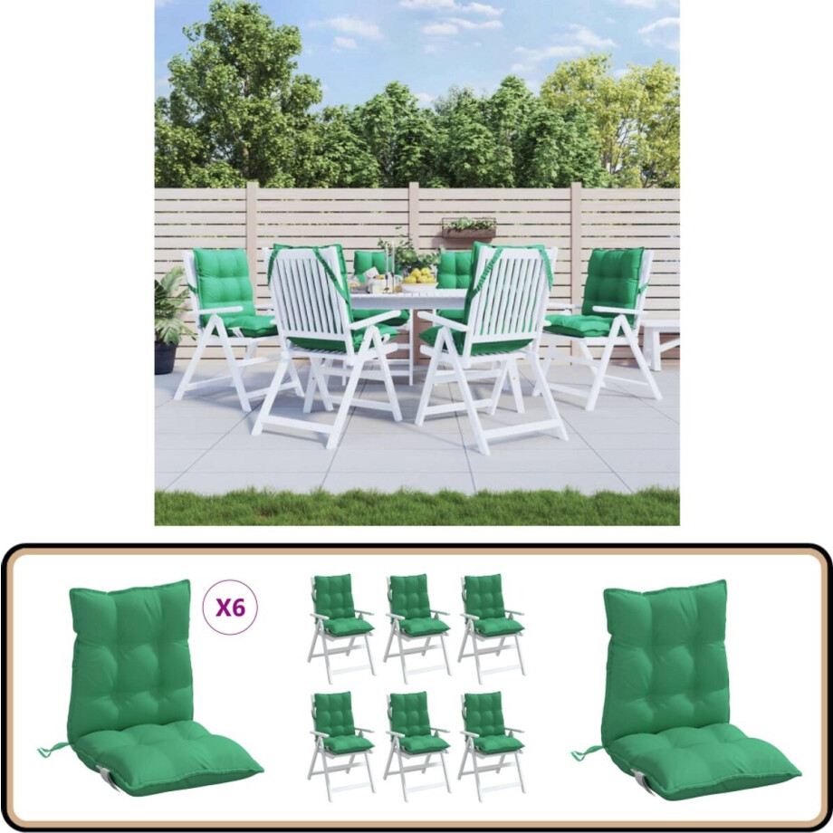 vidaXL Stoelkussens 6 stuks - Lage rug - Groen Stoelkussens - Oxford Stof - Lounge Stoffen - Buitendecoratie - Tuinkussens vidaXL Stoelkussens 6 stuks - Lage rug - Groen Stoelkussens - Oxford Stof - Lounge Stoffen - Buitendecoratie - Tuinkussens afbeelding 1