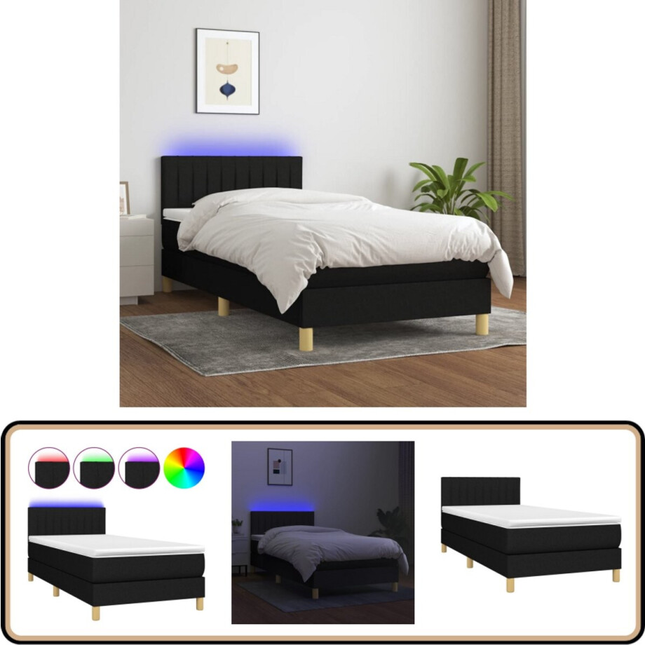 vidaXL Boxspring met LED en Matras 80x200 cm Zwart Boxspring - Led Bed - Boxspring Bed - Tweepersoons Bed - Zwart Bed vidaXL Boxspring met LED en Matras 80x200 cm Zwart Boxspring - Led Bed - Boxspring Bed - Tweepersoons Bed - Zwart Bed afbeelding 1
