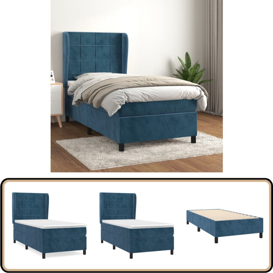 vidaXL Boxspring - Fluweel - Donkerblauw - 100x200 cm Boxspringbed - Fluweel Bed - Tweepersoons Bed - Boxspring - Slaapkamer Meubilair afbeelding 1