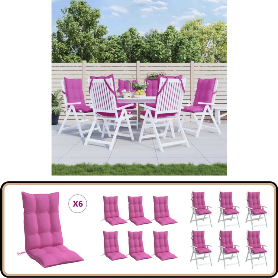 vidaXL Stoelkussens - Hoge Rug - Roze - 6 stuks Stoelkussens - Tuinstoel - Terrasdecoratie - Outdoor Accessoires - Comfort vidaXL Stoelkussens - Hoge Rug - Roze - 6 stuks Stoelkussens - Tuinstoel - Terrasdecoratie - Outdoor Accessoires - Comfort afbeelding 1