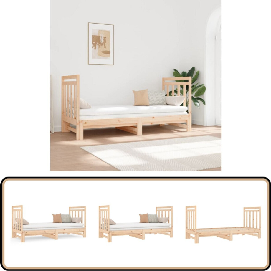 vidaXL Slaapbank - Uitschuifbaar - Grenenhout - 90x190 cm Slaapbank - Logeerbed - Grenenhouten Meubels - Massief Hout - Kanapé-bed afbeelding 1