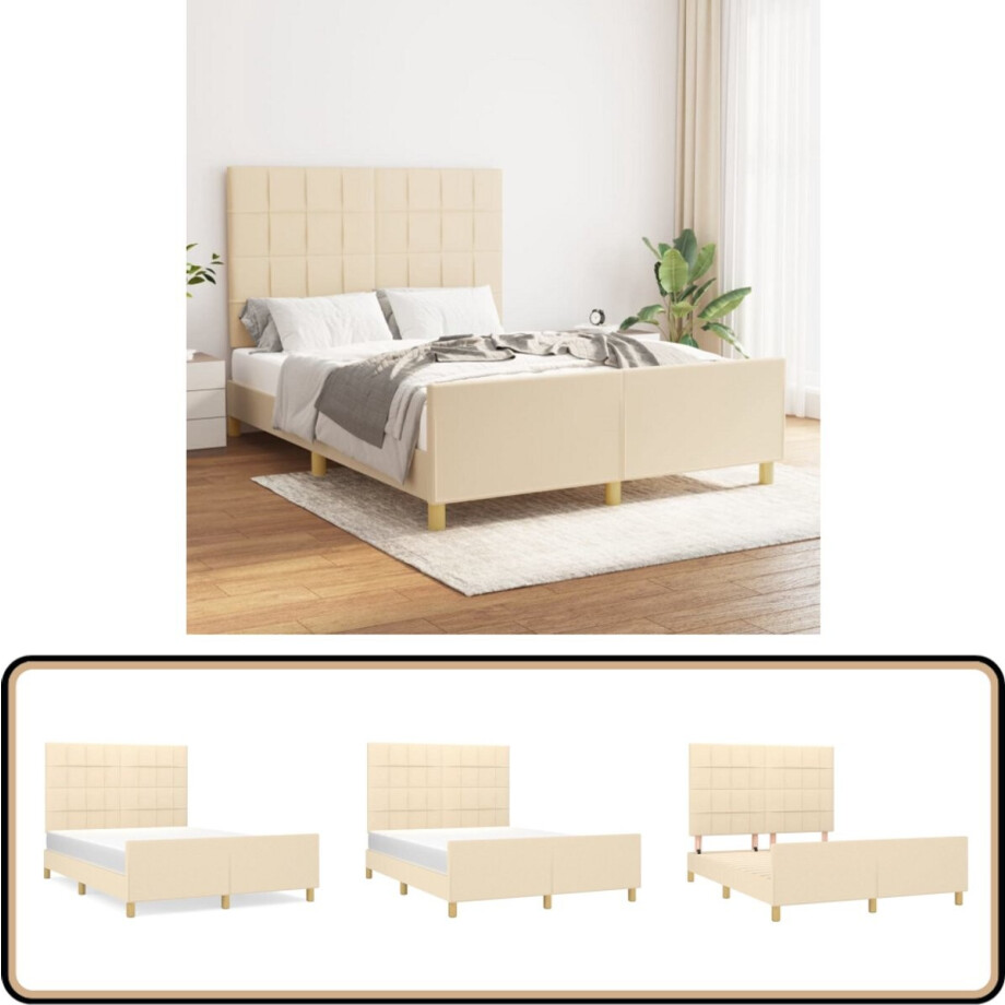 vidaXL Crèmekleurig Bedframe 140x190 cm Bedframe - Houten Bedframe - Creme Bedframe - Tweepersoons Bedframe - Boxspring Bedframe afbeelding 1