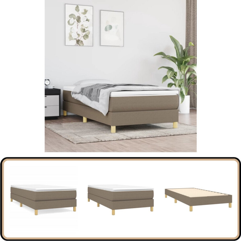 vidaXL Boxspring met matras - Stof Taupe - 80x200 cm Boxspringbed - Boxsprings - Slaapkamer Meubels - Tweepersoonsbed - Pocketvering afbeelding 1