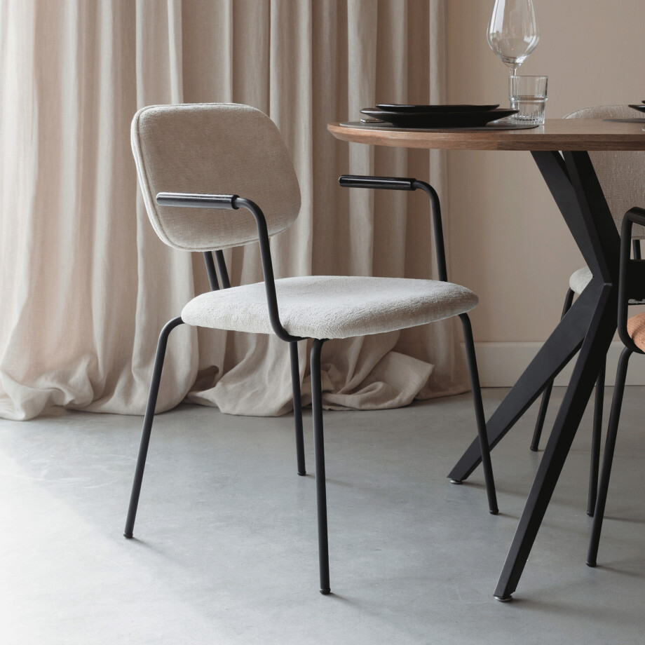 ZILT Eetkamerstoel 'Latisha' Met armleuning, Chenille, kleur Off White afbeelding 1