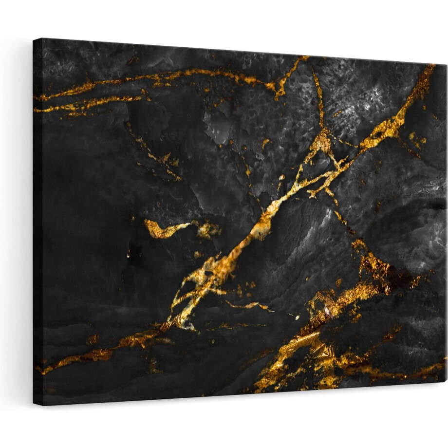 Artaza Canvas Schilderij Abstract - 120x80 cm - Groot - Wanddecoratie Marmer - Muurdecoratie Goud - Schilderijen Op Canvas afbeelding 1