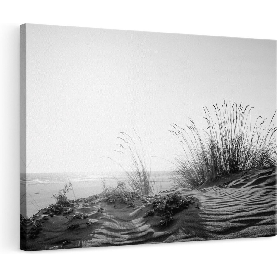 Artaza Canvas Schilderij Duinen met Zon - Zwart Wit - 120x80 - Groot - Foto Op Canvas - Wanddecoratie Woonkamer afbeelding 1