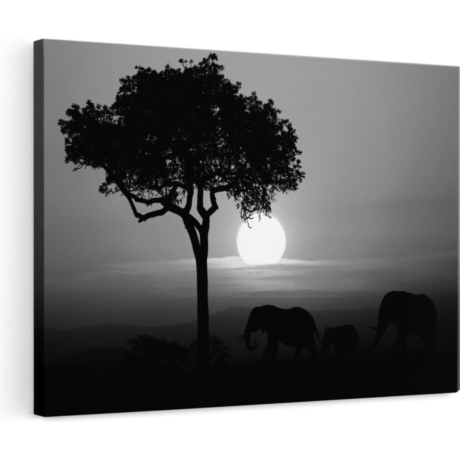 Artaza Canvas Schilderij Olifanten Familie bij Zonsondergang - Olifant - Zwart Wit - 120x80 - Groot - Foto Op Canvas - Wanddecoratie Artaza Canvas Schilderij Olifanten Familie bij Zonsondergang - Olifant - Zwart Wit - 120x80 - Groot - Foto Op Canvas - Wanddecoratie afbeelding 1