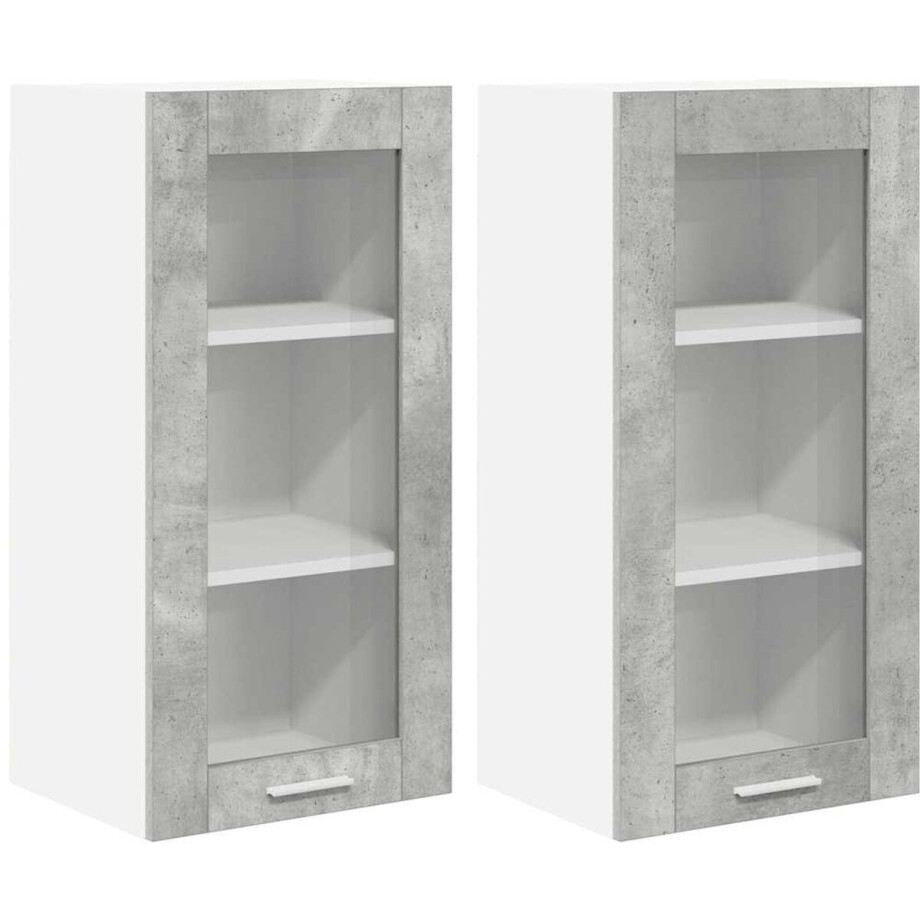 vidaXL - Hangkast - 2 - pcs - Beton - Grijs - 40 - x - 31 - x - 80 - cm - Bewerkt - hout afbeelding 1