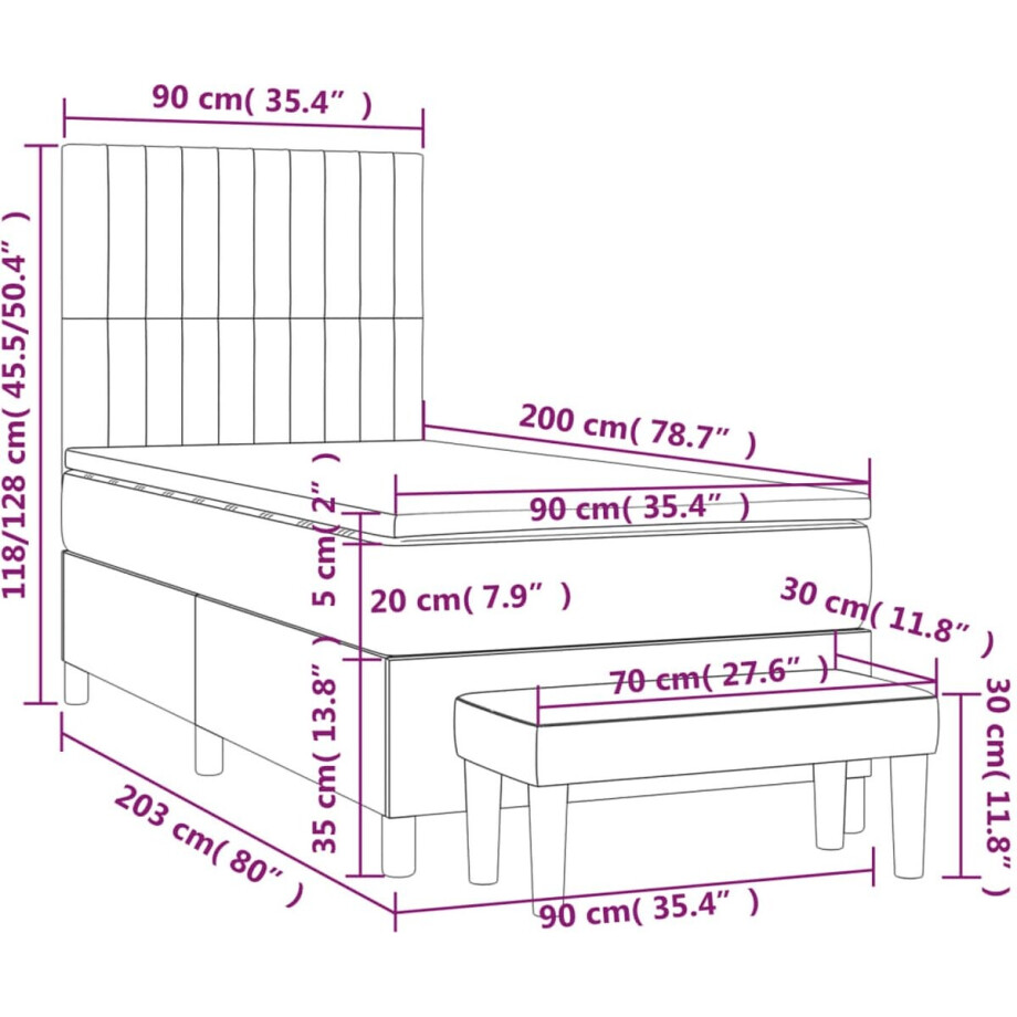 vidaXL - Boxspring - met - matras - stof - taupe - 90x200 - cm afbeelding 1