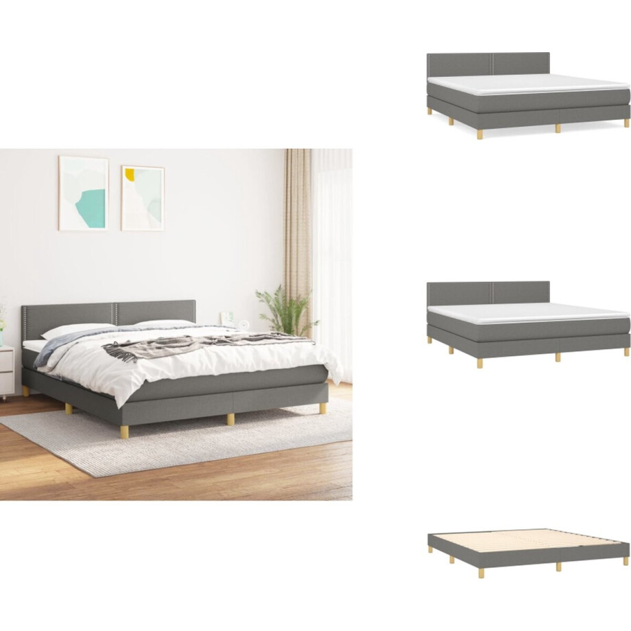 vidaXL Boxspring - Boxsprings - Bed - Slaapmeubel - Boxspring met matras stof donkergrijs 180x200 cm afbeelding 1