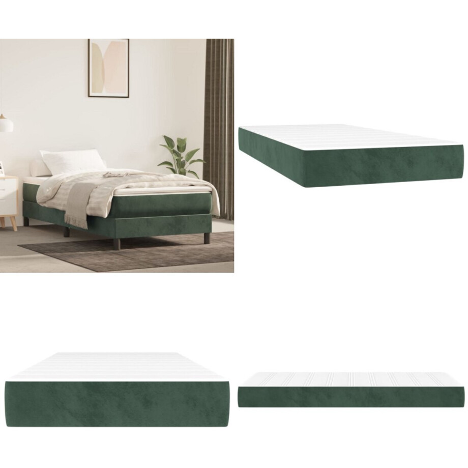 vidaXL Pocketveringmatras 100x200x20 cm fluweel donkergroen - Pocketveringmatras - Pocketveringmatrassen - Matras - Pocketvering Matras afbeelding 1