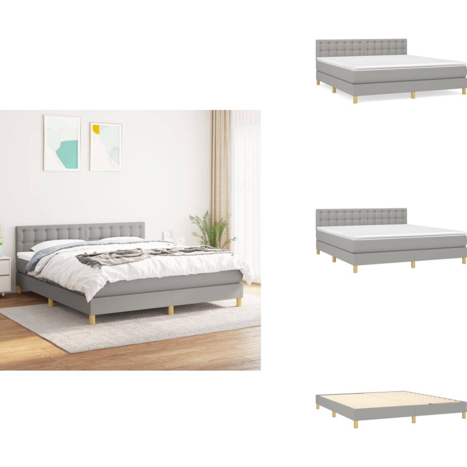 vidaXL Boxspring - Boxsprings - Bed - Slaapmeubel - Boxspring met matras stof lichtgrijs 180x200 cm afbeelding 1
