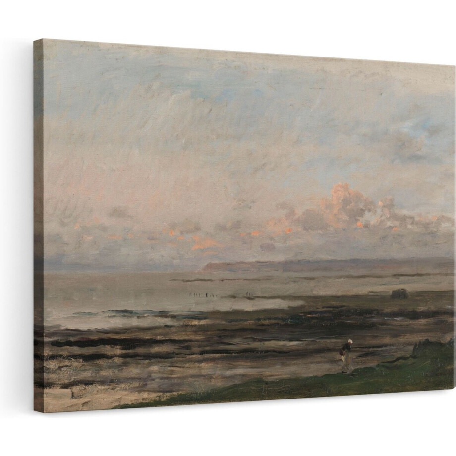 Artaza Canvas Schilderij Strand bij Eb - Charles-Francois Daubigny - 120x80 - Groot - Kunst - Wanddecoratie Woonkamer afbeelding 1