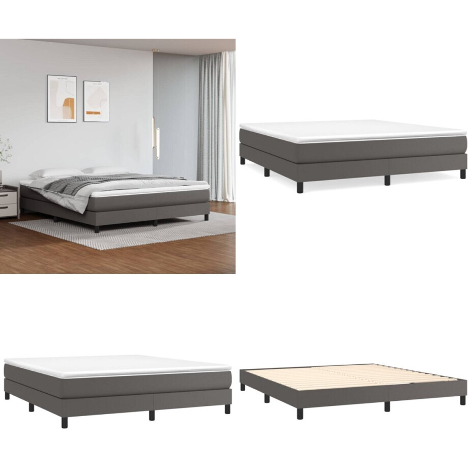 vidaXL - Boxspring - bed - kunstleer - grijs - 160x200 - cm afbeelding 1