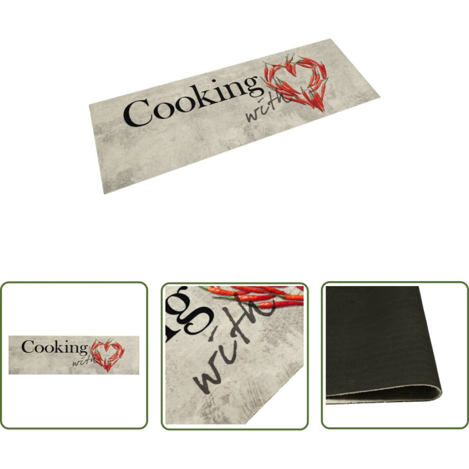vidaXL Vloermat - Keukenmat - Keukenmat wasbaar pepertekst 45x150 cm fluweel - Antislip Mat - Keukentoebehoren - Vloerverwarming afbeelding 1