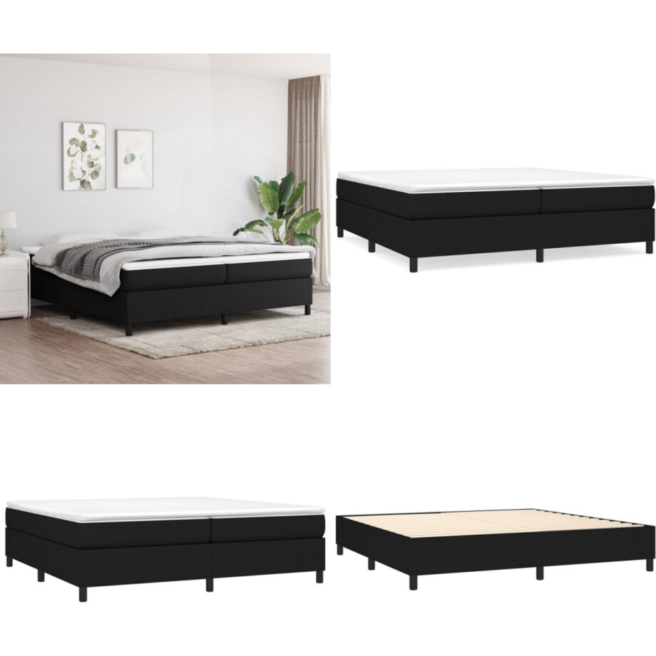 vidaXL Boxspring met matras stof zwart 200x200 cm - Boxspring - Boxsprings - Bed - Slaapmeubel afbeelding 1