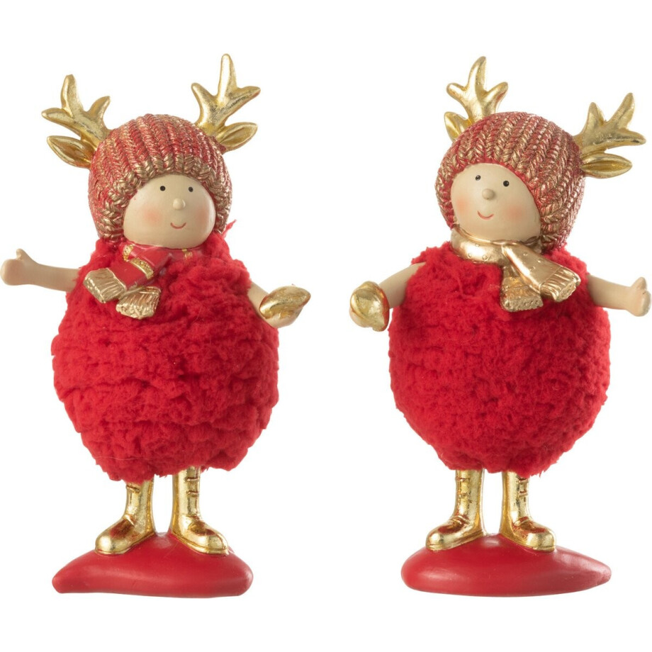 J-Line kerstfiguur Kinderen Gewei - polyresin - rood/goud - small - 2 st. afbeelding 1