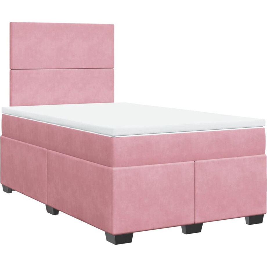 vidaXL - Boxspring - met - matras - fluweel - roze - 120x200 - cm afbeelding 1