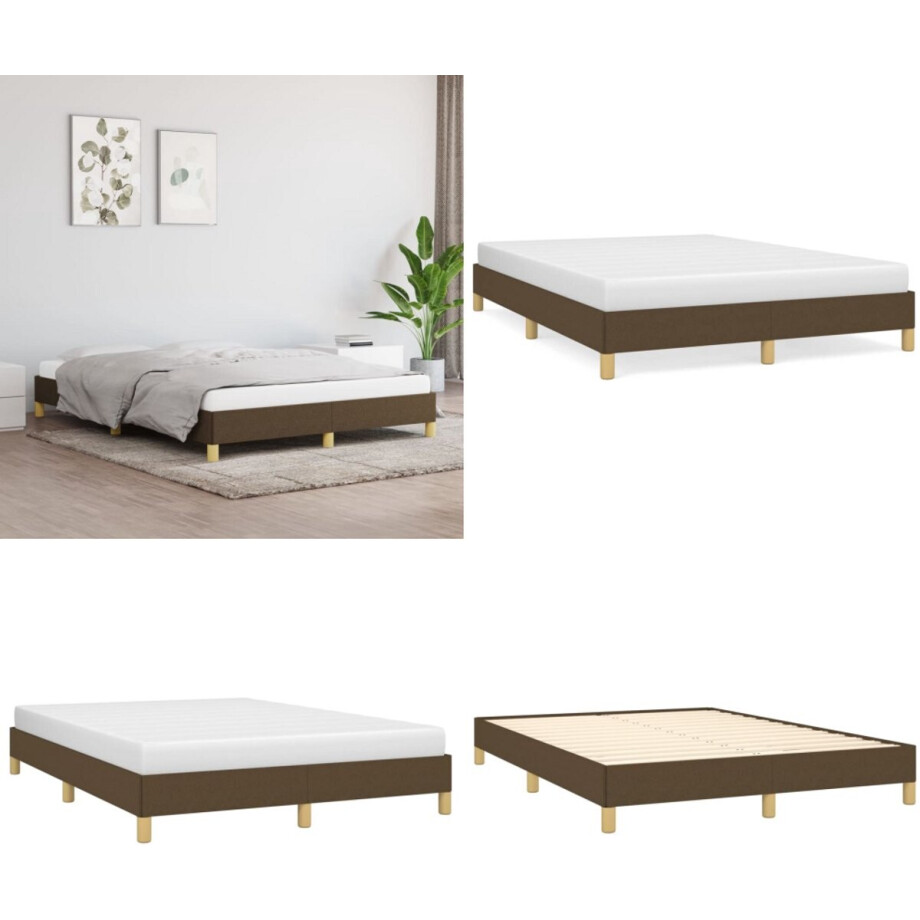 vidaXL - Bedframe - zonder - matras - stof - donkerbruin - 160x200 - cm afbeelding 1