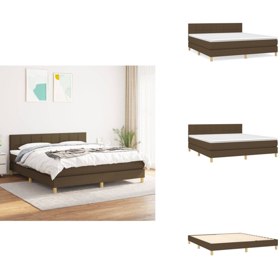 vidaXL Boxspring - Boxsprings - Bed - Slaapmeubel - Boxspring met matras stof donkerbruin 180x200 cm afbeelding 1