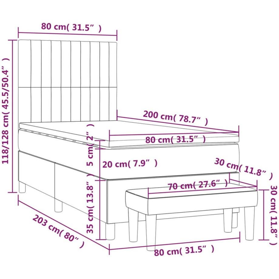vidaXL - Boxspring - met - matras - stof - donkerbruin - 80x200 - cm afbeelding 1