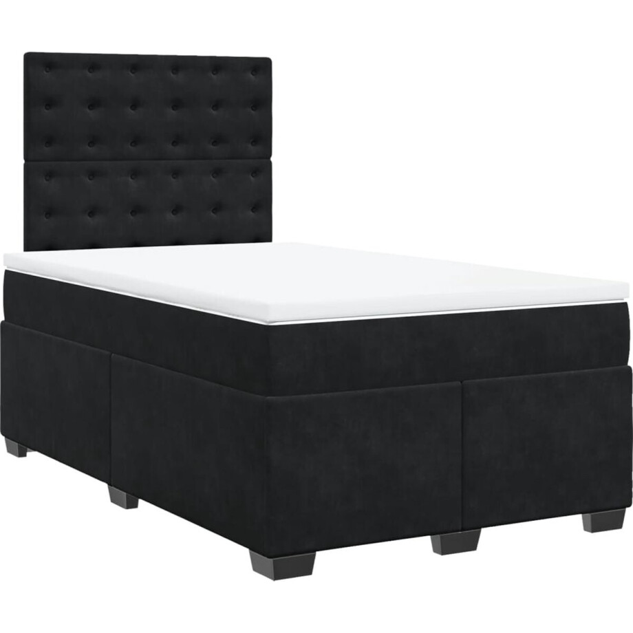vidaXL - Boxspring - met - matras - fluweel - zwart - 120x190 - cm afbeelding 1