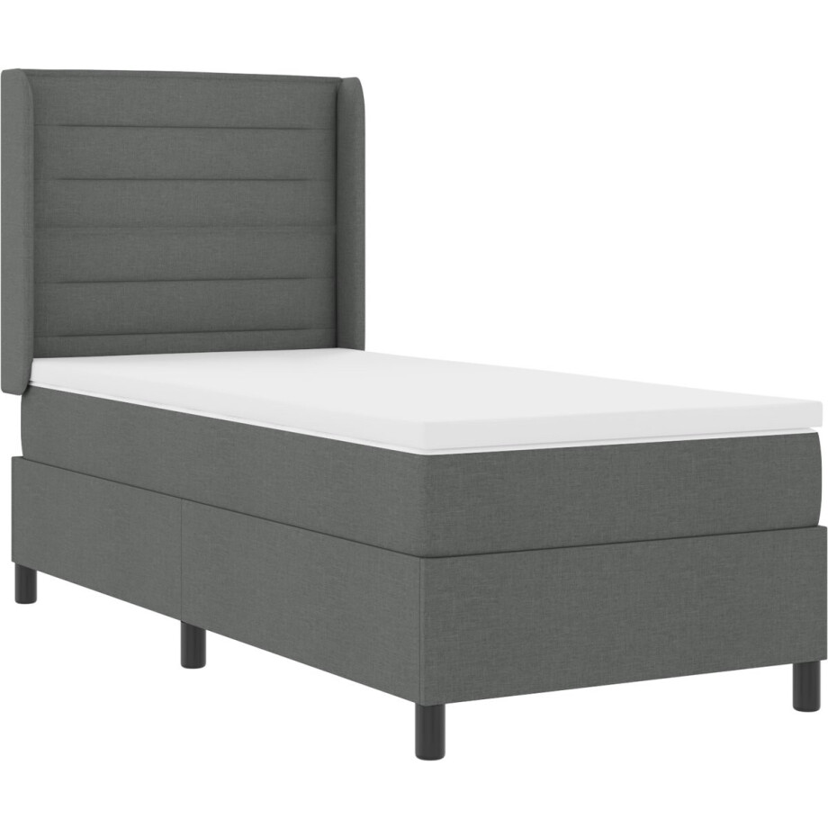 vidaXL - Boxspring - bed - met - kussen - Donkergrijs - 200 - x - 90 - cm - Stof vidaXL - Boxspring - bed - met - kussen - Donkergrijs - 200 - x - 90 - cm - Stof afbeelding 1
