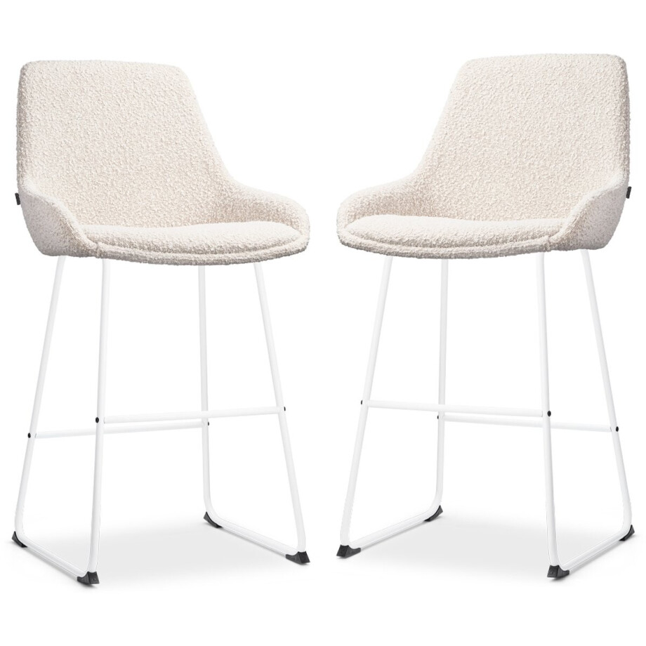Nolon Nino-Isa Barkrukken Set van 2 Bouclé Beige - Wit Onderstel - 65 cm - Stof - Kookeiland - Barkruk met Rugleuning - Design - Comfortabel Nolon Nino-Isa Barkrukken Set van 2 Bouclé Beige - Wit Onderstel - 65 cm - Stof - Kookeiland - Barkruk met Rugleuning - Design - Comfortabel afbeelding 1