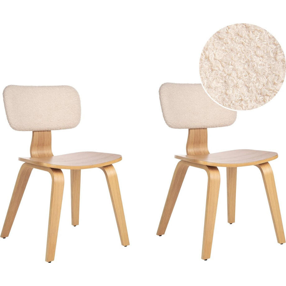 BELIANI LUCINDA - Eetkamerstoel set van 2 - Lichtbeige - Bouclé BELIANI LUCINDA - Eetkamerstoel set van 2 - Lichtbeige - Bouclé afbeelding 1