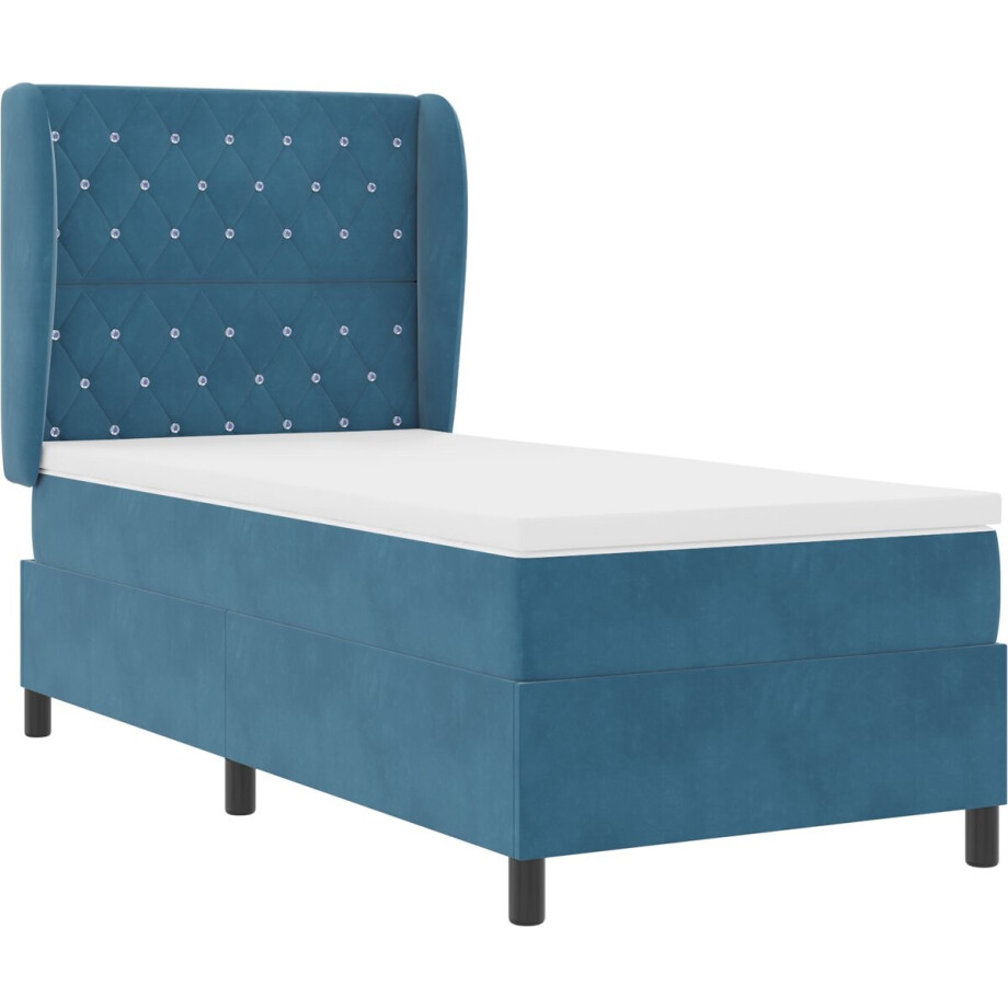vidaXL - Boxspring - bed - met - matras - Donkerblauw - 200 - x - 100 - cm - Fluweel vidaXL - Boxspring - bed - met - matras - Donkerblauw - 200 - x - 100 - cm - Fluweel afbeelding 1