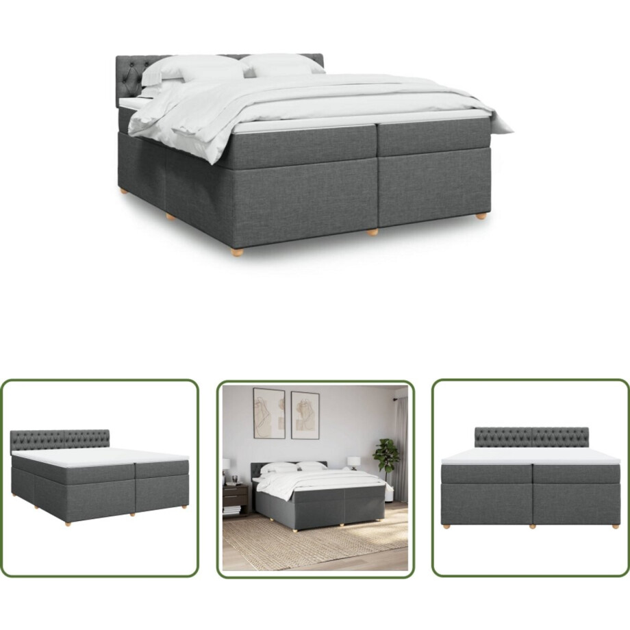 vidaXL Boxspringbed - Boxspring - Boxspring met matras stof donkergrijs 200x200 cm - Matras - Pocketveringmatras - Dark Grey afbeelding 1