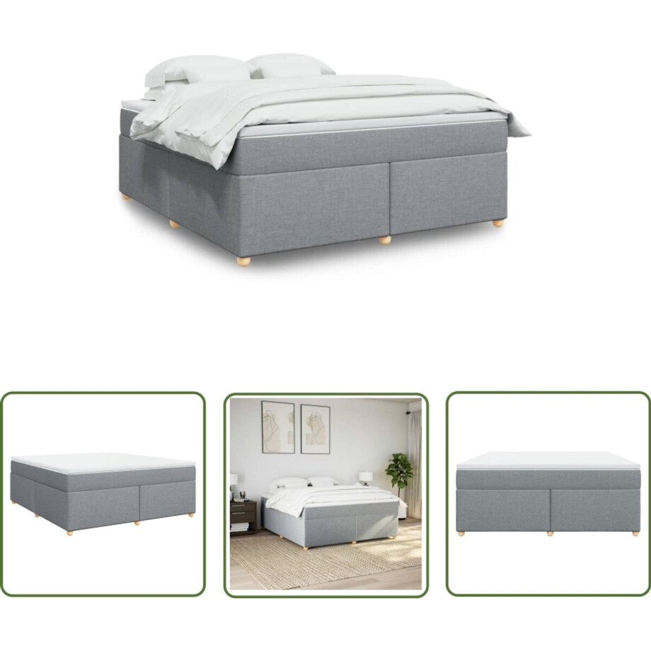 vidaXL Matras - Boxspring - Boxspring met matras stof lichtgrijs 180x200 cm - Bed Frame - Boxspringbed - Slaapkamer afbeelding 1