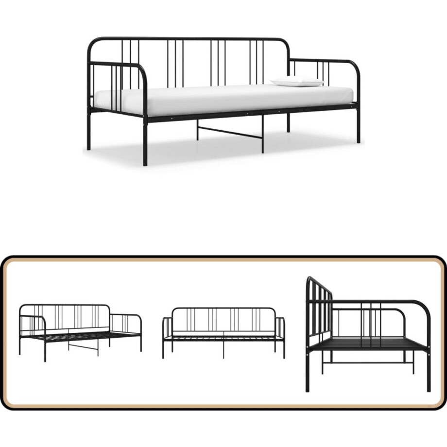vidaXL Slaapbankframe Metaal 90x200 cm - Zwart Slaapbank - Logeerbed - Bed Frame - Stapelbaar Bed - Compact Bed vidaXL Slaapbankframe Metaal 90x200 cm - Zwart Slaapbank - Logeerbed - Bed Frame - Stapelbaar Bed - Compact Bed afbeelding 1
