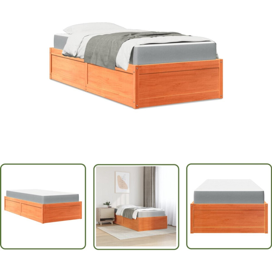 vidaXL Grenenhouten Bed - Massief Houten Bed - Bed met matras massief grenenhout wasbruin 100x200 cm - Bruine Bed - Tweepersoonsbed - Boxspring Bed vidaXL Grenenhouten Bed - Massief Houten Bed - Bed met matras massief grenenhout wasbruin 100x200 cm - Bruine Bed - Tweepersoonsbed - Boxspring Bed afbeelding 1