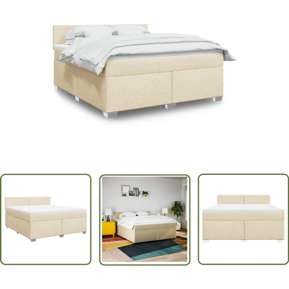 vidaXL Boxspringbed - Boxspring - Boxspring met matras stof crèmekleurig 180x200 cm - Creme Kleurtje - Matras - Pocketveringmatras vidaXL Boxspringbed - Boxspring - Boxspring met matras stof crèmekleurig 180x200 cm - Creme Kleurtje - Matras - Pocketveringmatras afbeelding 1