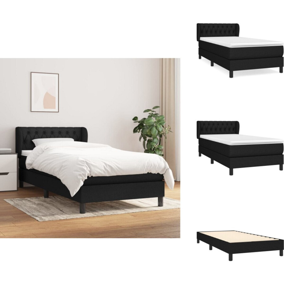 vidaXL Boxspring - Boxsprings - Bed - Slaapmeubel - Boxspring met matras stof zwart 90x190 cm afbeelding 1