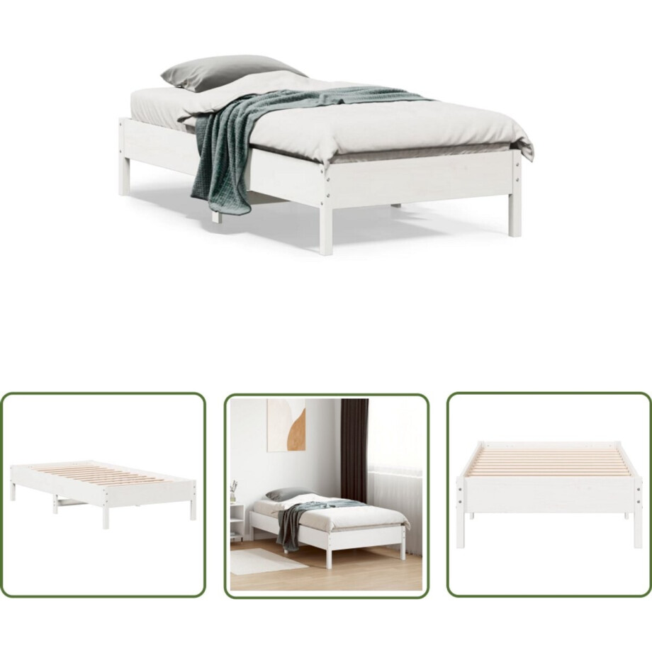 vidaXL Grenen Hout Bed - Massief Houten Bed - Bedframe zonder matras massief grenenhout wit 75x190 cm - Witte Bed Frame - Tweepersoons Bed - Boxspring Bed afbeelding 1