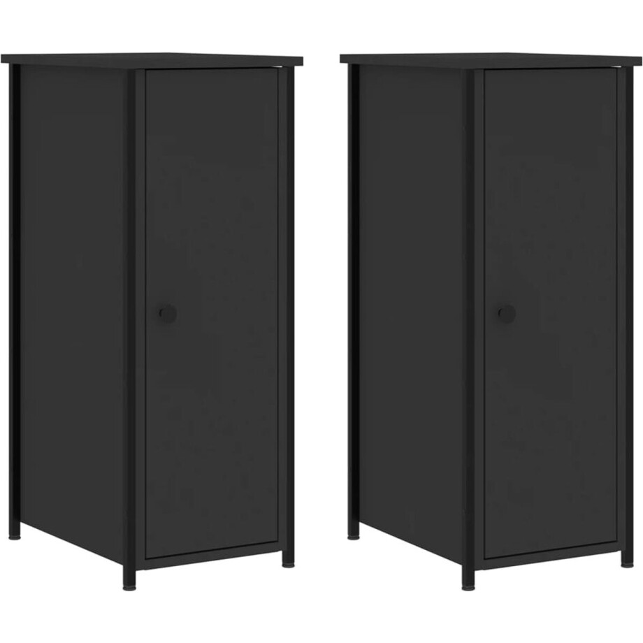 vidaXL - Nachtkastjes - 2 - st - 32x42x80 - cm - bewerkt - hout - zwart afbeelding 1