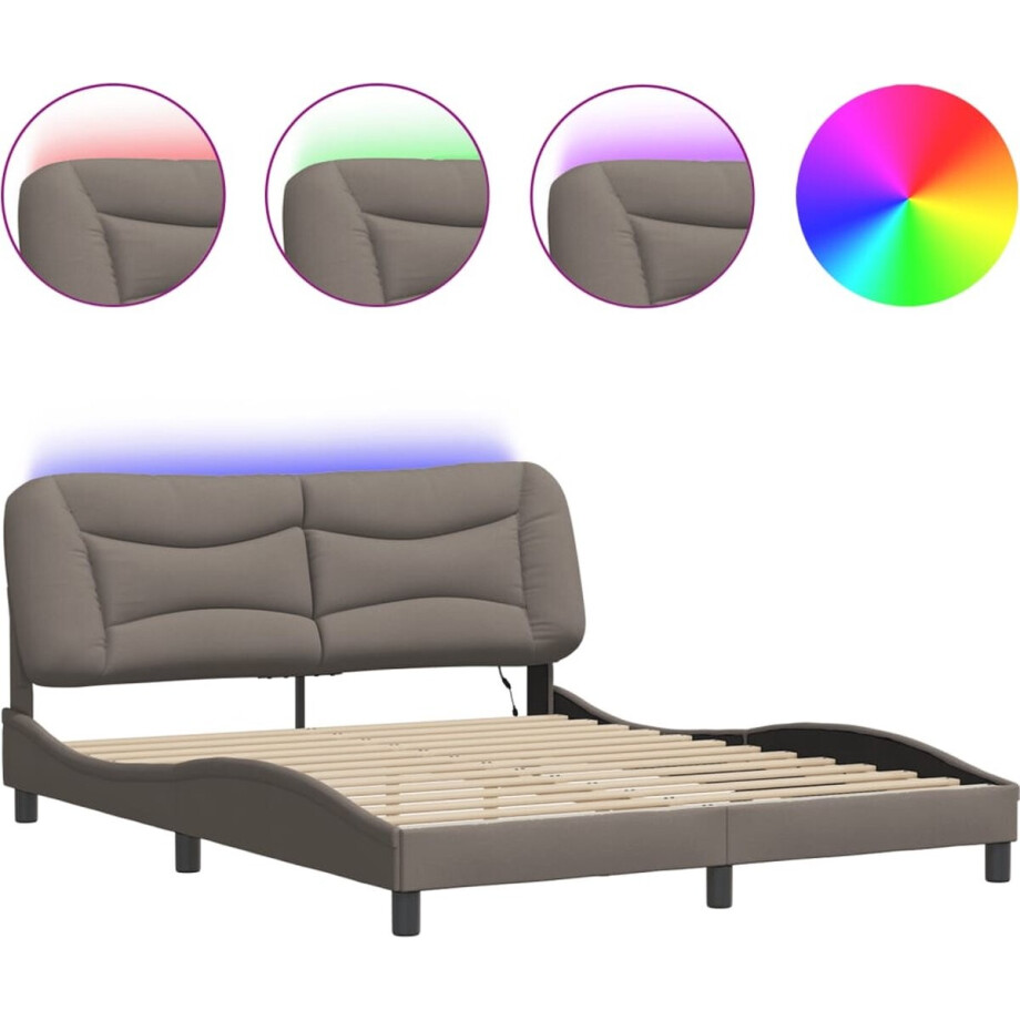 vidaXL - Bedframe - met - LED - zonder - matras - "Hvar" - 160x200 - cm - stof - taupe vidaXL - Bedframe - met - LED - zonder - matras - "Hvar" - 160x200 - cm - stof - taupe afbeelding 1