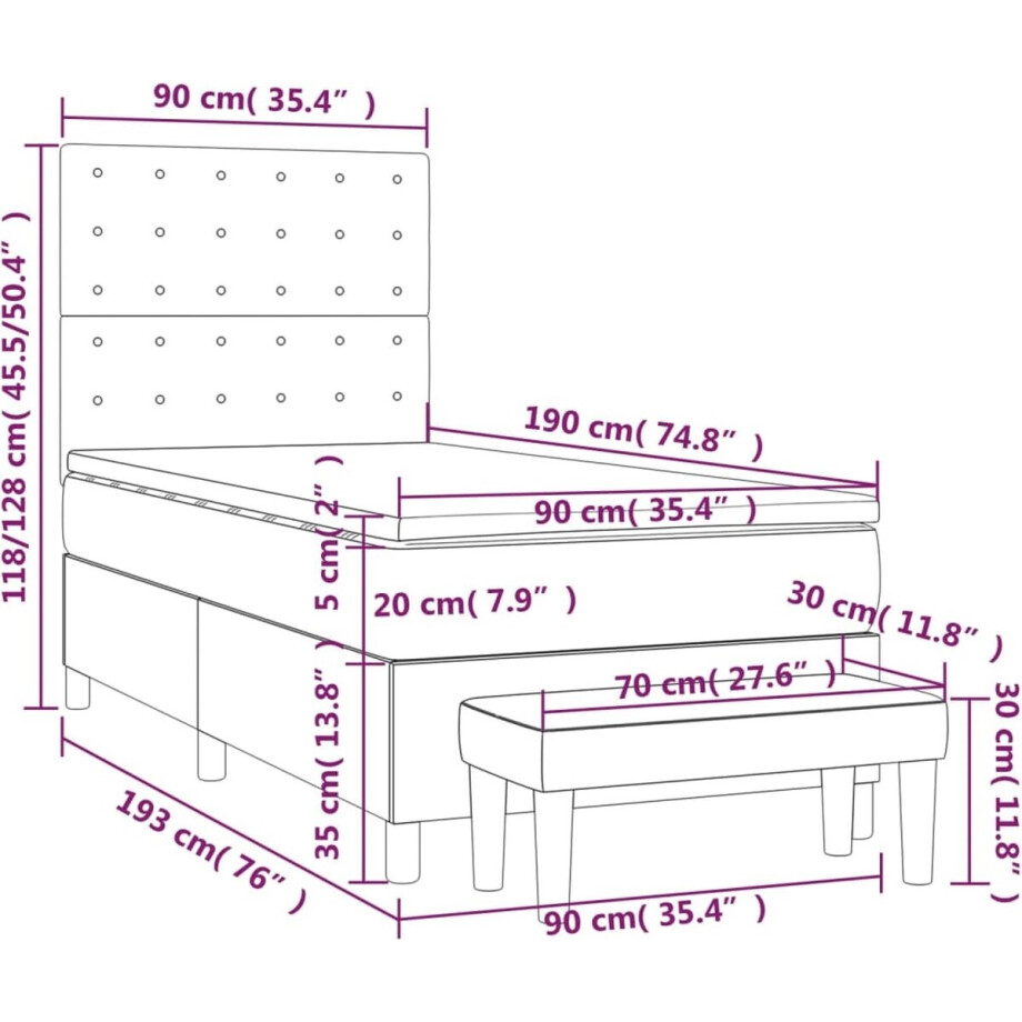 vidaXL - Boxspring - met - matras - stof - zwart - 90x190 - cm afbeelding 1