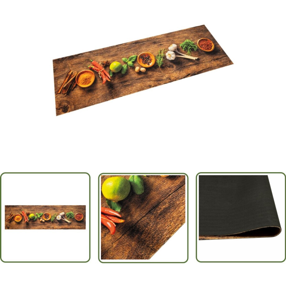 vidaXL Kruidenprint - Keukenmat - Keukenmat wasbaar kruidenprint 45x150 cm fluweel - Vloerkleden - Anti-slip Matten - Keukendecoratie afbeelding 1