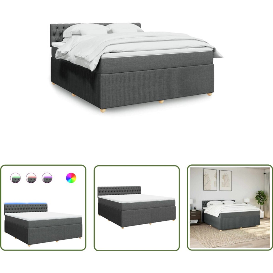 vidaXL Matras - Boxspring - Boxspring met matras stof donkergrijs 180x200 cm - Led Verlichting - Slaapcomfort - Bedroom Decoratie afbeelding 1