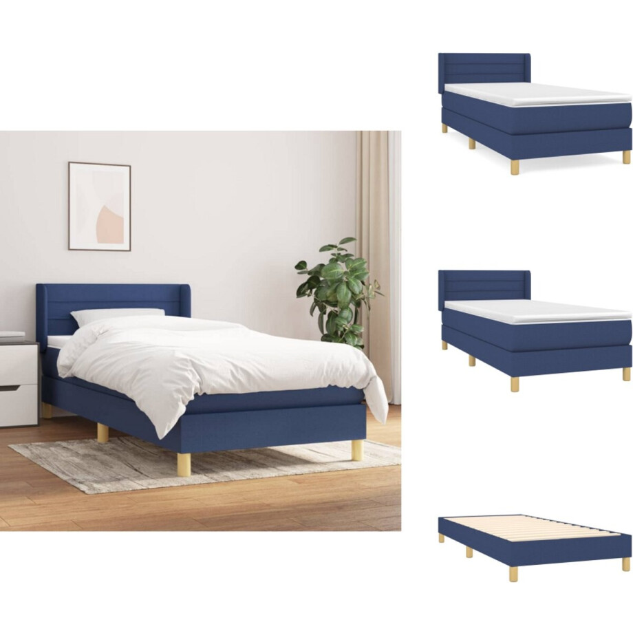 vidaXL Boxspring - Boxsprings - Bed - Slaapmeubel - Boxspring met matras stof blauw 90x200 cm afbeelding 1