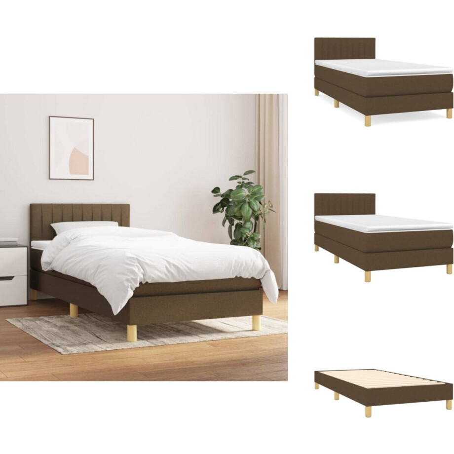 vidaXL Boxspring - Boxsprings - Bed - Slaapmeubel - Boxspring met matras stof donkerbruin 90x200 cm afbeelding 1