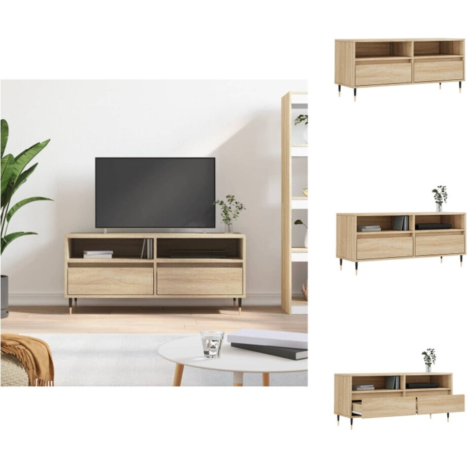 vidaXL - Tv-meubel - 100x34,5x44,5 - cm - bewerkt - hout - sonoma - eikenkleurig vidaXL - Tv-meubel - 100x34,5x44,5 - cm - bewerkt - hout - sonoma - eikenkleurig afbeelding 1