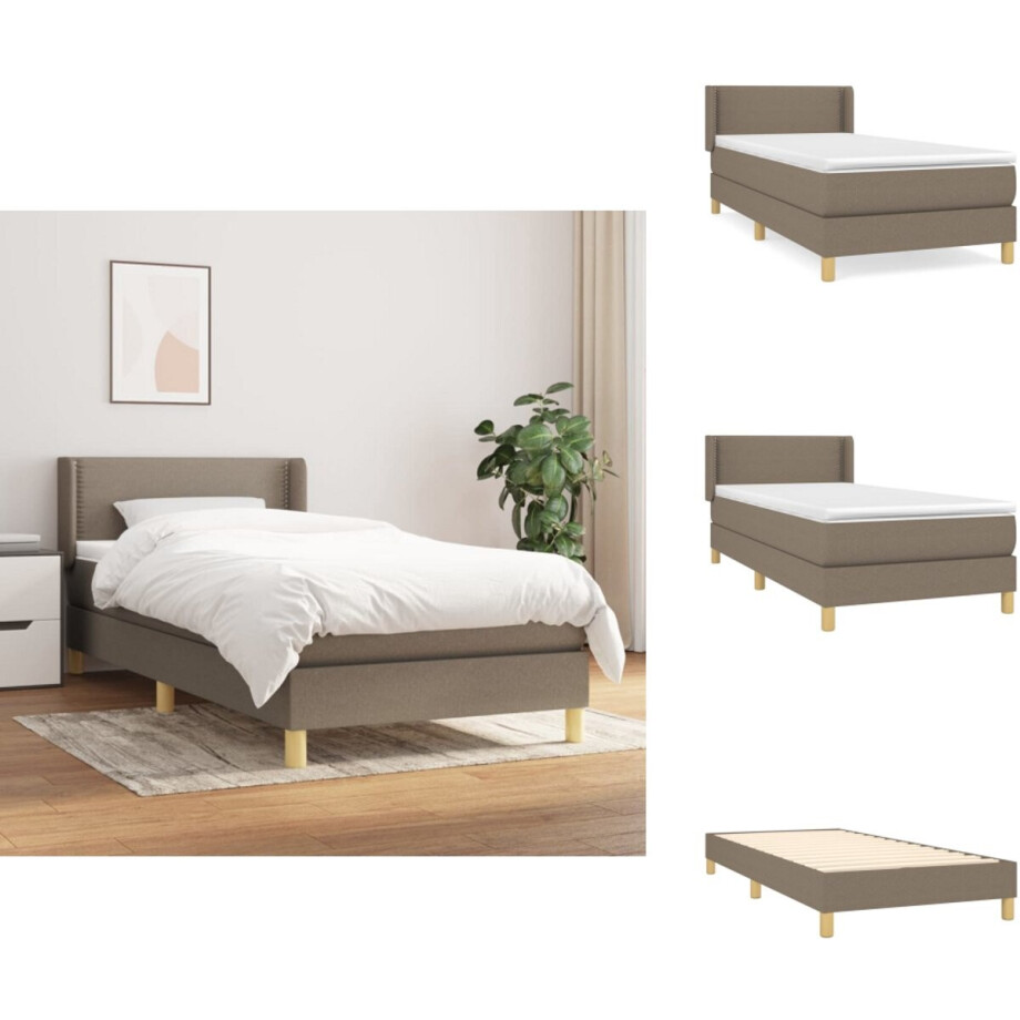 vidaXL Boxspring - Boxsprings - Bed - Slaapmeubel - Boxspring met matras stof taupe 90x200 cm vidaXL Boxspring - Boxsprings - Bed - Slaapmeubel - Boxspring met matras stof taupe 90x200 cm afbeelding 1