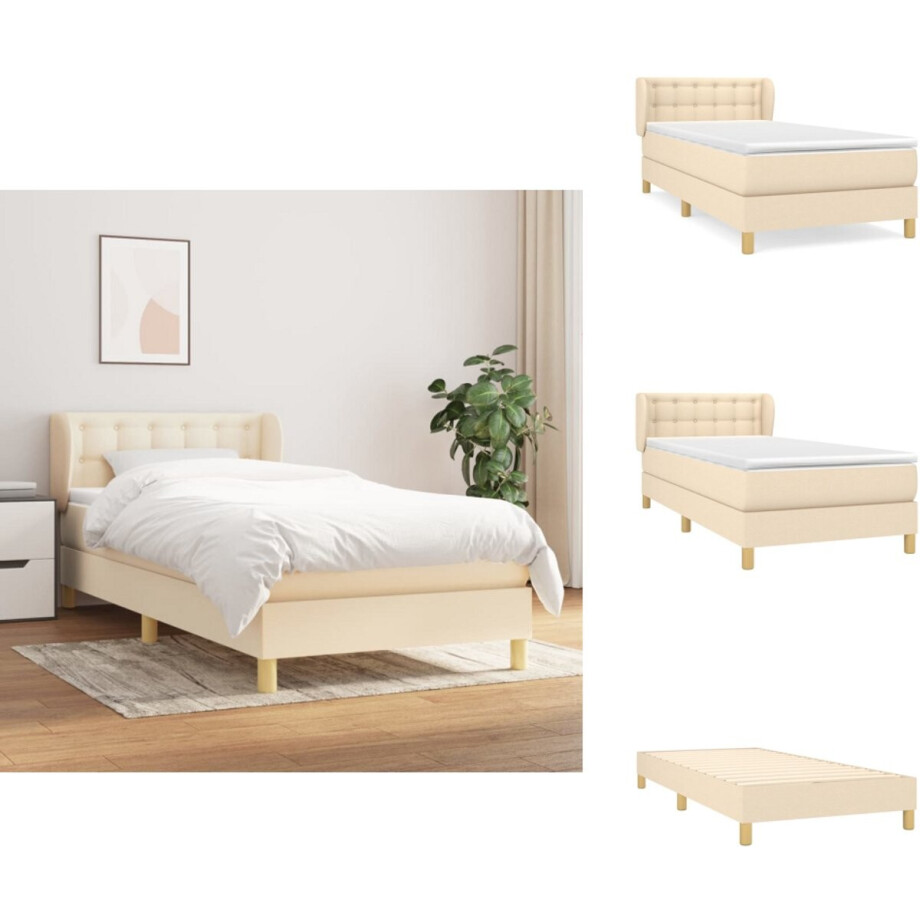 vidaXL Boxspring - Boxsprings - Bed - Slaapmeubel - Boxspring met matras stof crèmekleurig 90x190 cm afbeelding 1